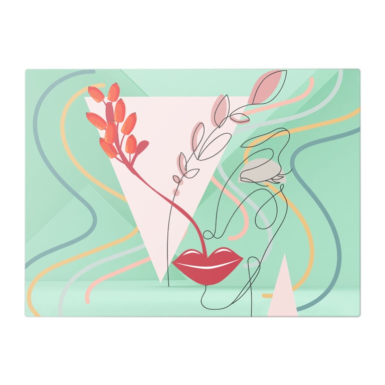 Abstract Art Deco Woman With Cherry Lips Glass Chopping Board 