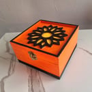 Hand-Decorated Halloween Flower Trinket Box – Orange & Black Wooden Keepsake Box