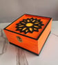 Hand-Decorated Halloween Flower Trinket Box – Orange & Black Wooden Keepsake Box