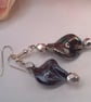 Black Iridescent Twist Bead and Silver Faceted Bead Silver Plated Earrings - Image 2