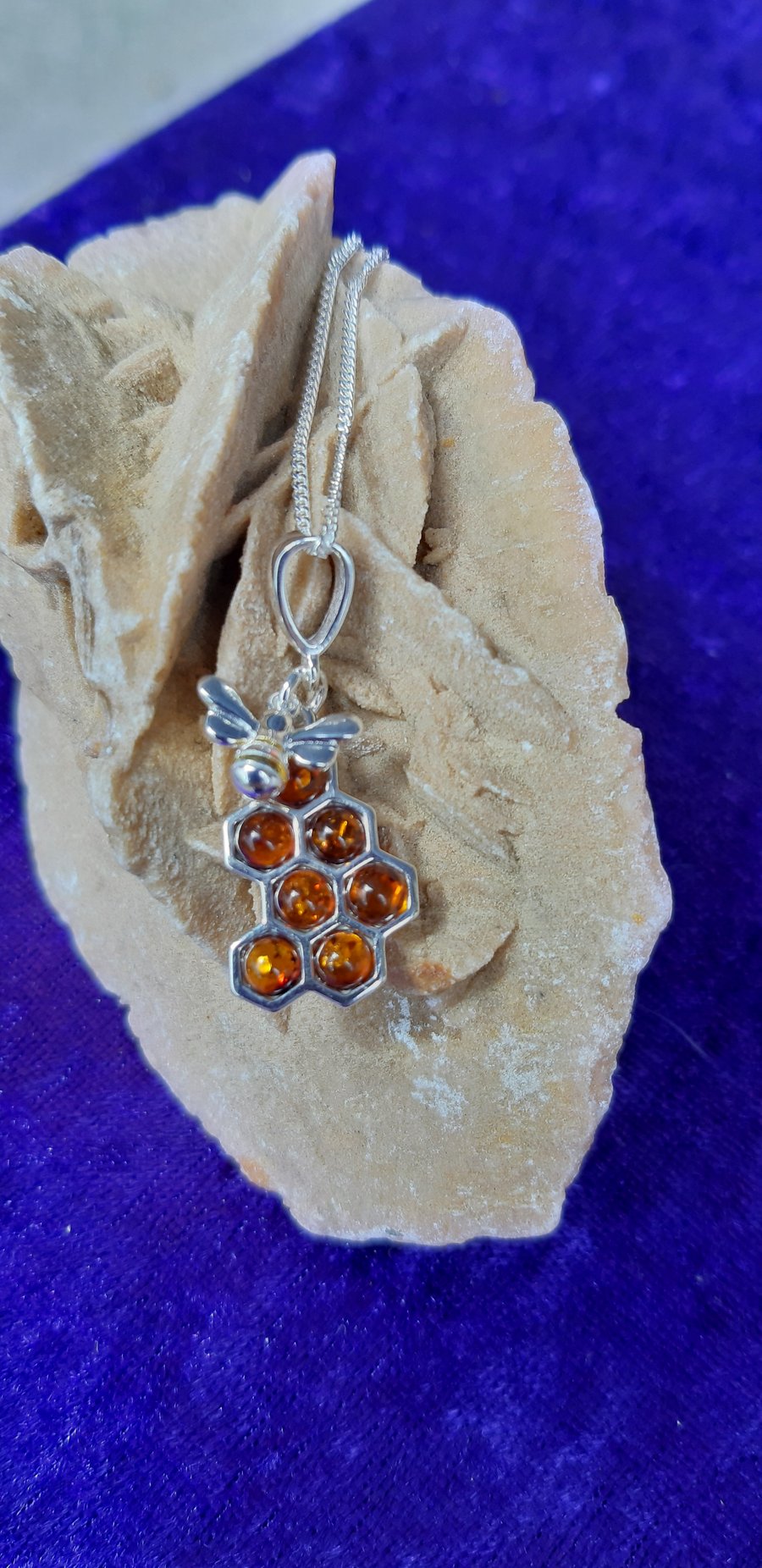 Manchester Bee and Amber Honeycomb Sterling Silver Necklace