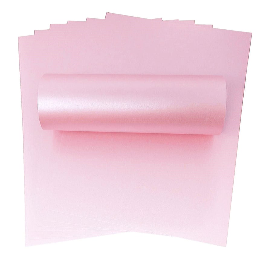 10 Sheets A4 Powder Pink Shimmer Pearlescent Double Sided Card Quality 300gsm 11