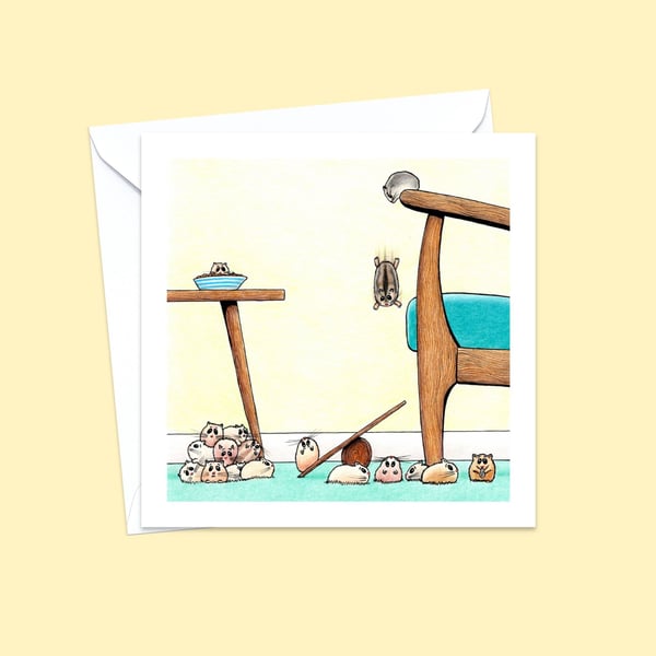 Acrobatic Hamsters Greeting Card: Original Pencil Illustration (231)