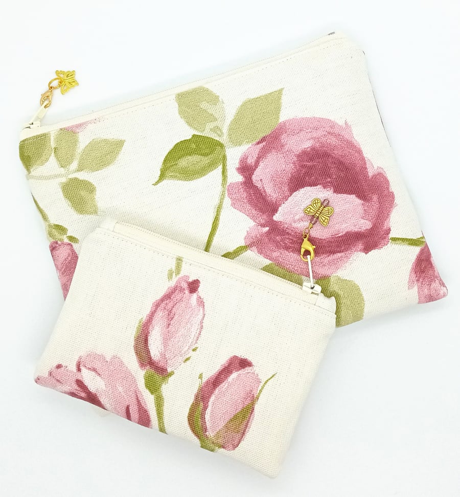 Butterfly and Roses Make up bag and coin purse set 233E