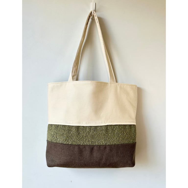 Colour Block Tote Bag - Moss & Earth, Handmade in Bristol