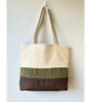 Colour Block Tote Bag - Moss & Earth, Handmade in Bristol