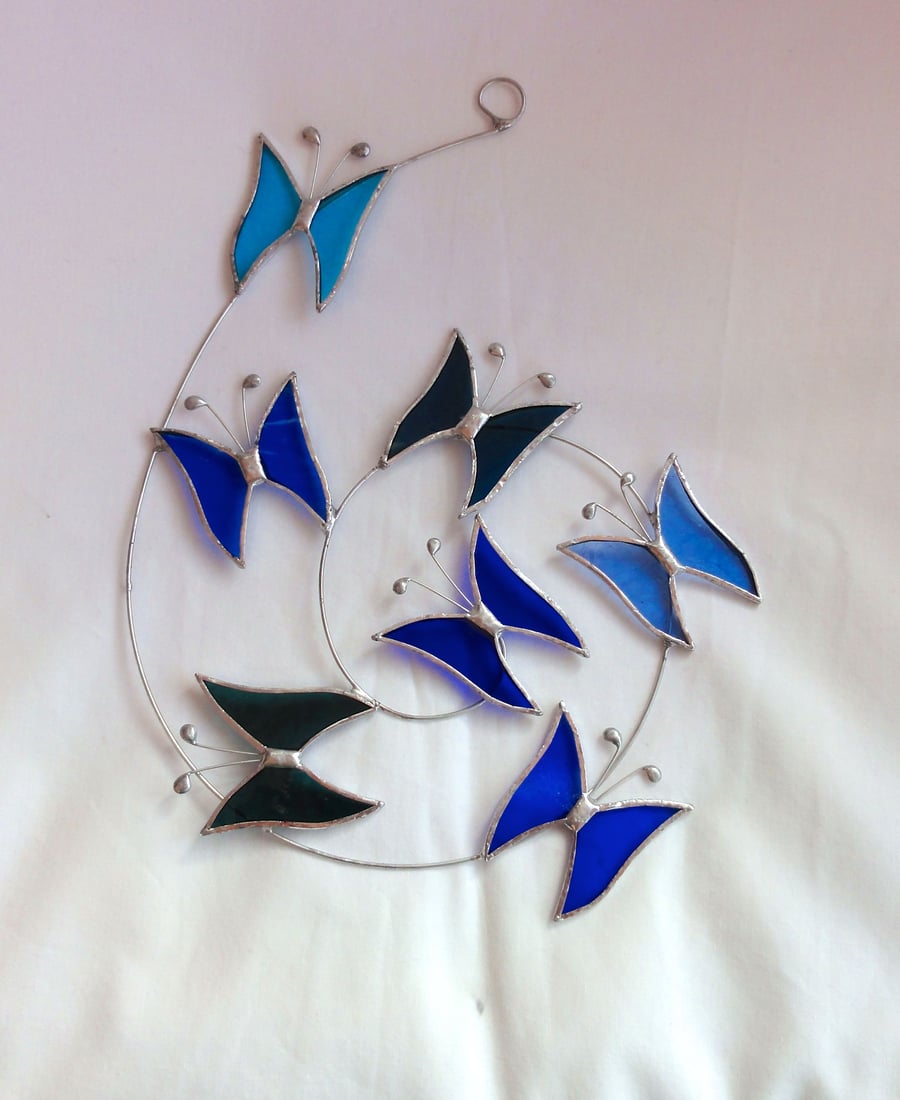 Flight of Butterflies Swirl Suncatcher - Blue and Turquoise