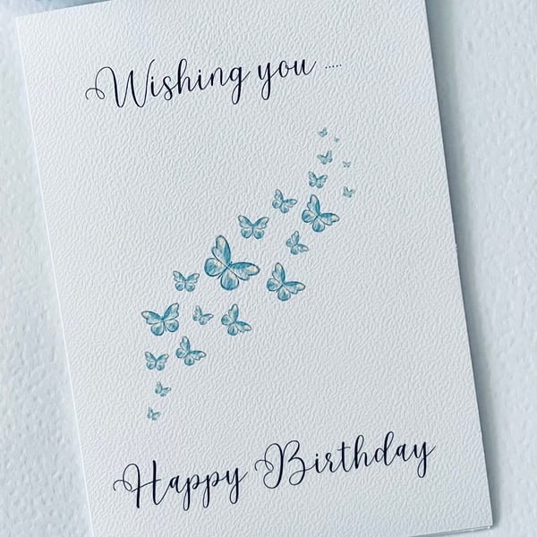 Wishing you happy birthday card with blue butterflies