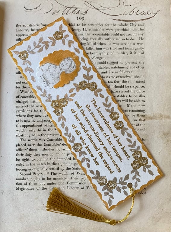 Jane Austen Epitaph Handmade Bookmark
