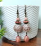 Pink Czech Glass Boho Flower Earrings  - Image 4