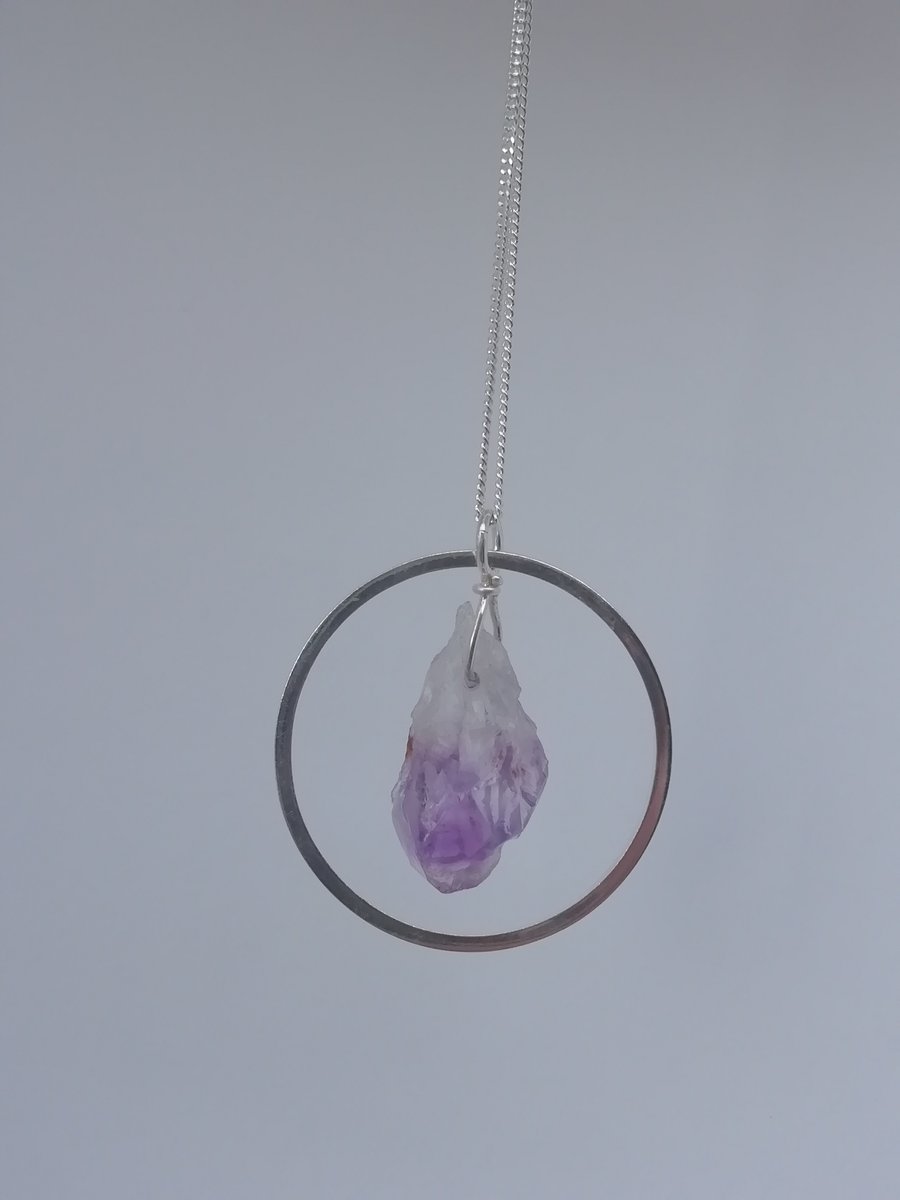 Amethyst Crystal in a Silver Ring