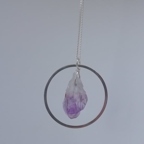 Amethyst Crystal in a Silver Ring