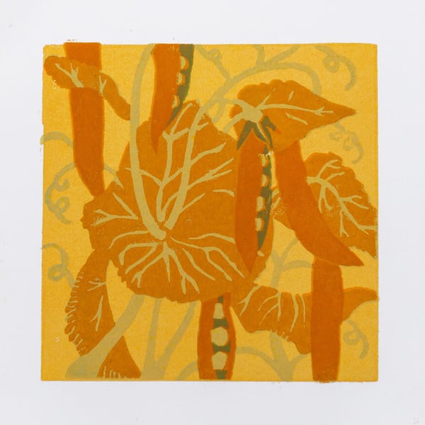 Orange Peas -  Original handmade limited edition Lino  print with mount.