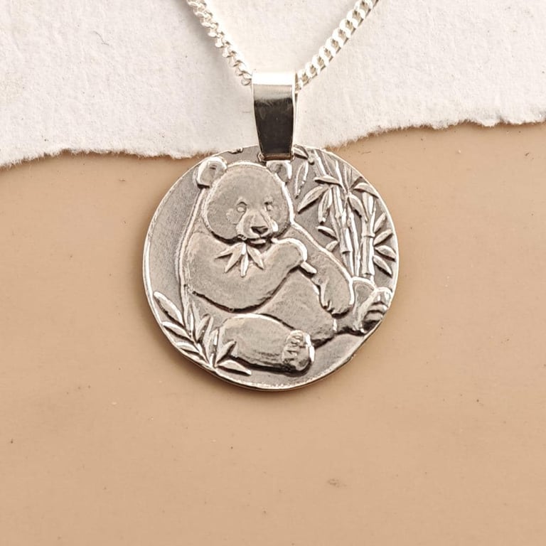 Panda Engraved Sterling Silver Coin Necklace