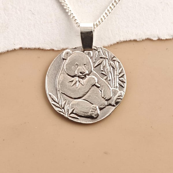 Panda Engraved Sterling Silver Coin Necklace