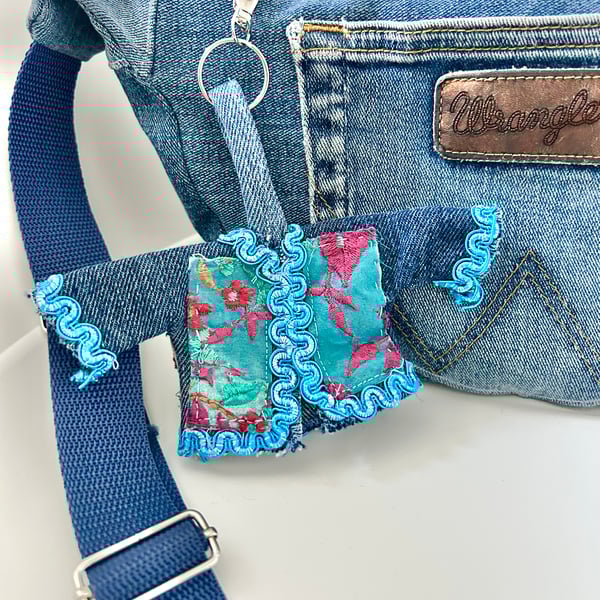 Mini denim jacket keyring - Bohemian style 