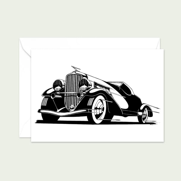Classic Car Greeting Card: Detailed Pen and Ink Artwork for a Car Lover (413)