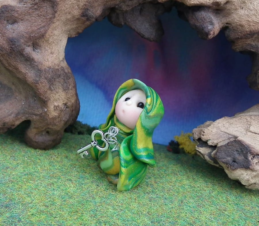Tiny Keeper of Keys Gnome 'Nye' 1.5" OOAK Sculpt by Ann Galvin