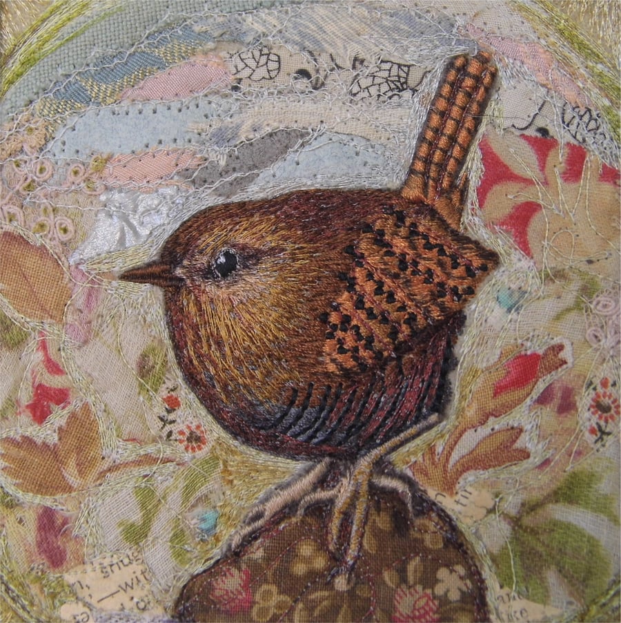 Wren - Original Embroidery Collage