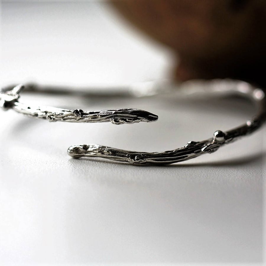 Sterling silver textured twig bangle