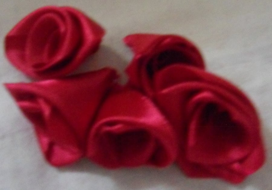 Homemade 5 red ribbon roses embellishment. Free postage.