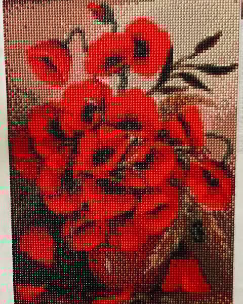 Diamond ART Painting. Vase with red poppies. 1.  