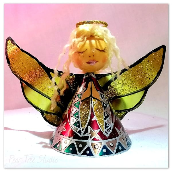 Handmade Tin Angel small Christmas Tree decoration ( Purple and Turquoise ) 
