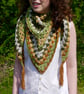 SALE - Retro Crochet Scarf With Tassels, Triangle Autumn Wrap - Image 2