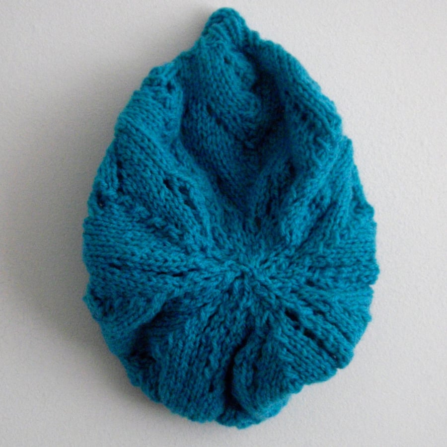 Pretty Turquoise Hand Knitted Beret