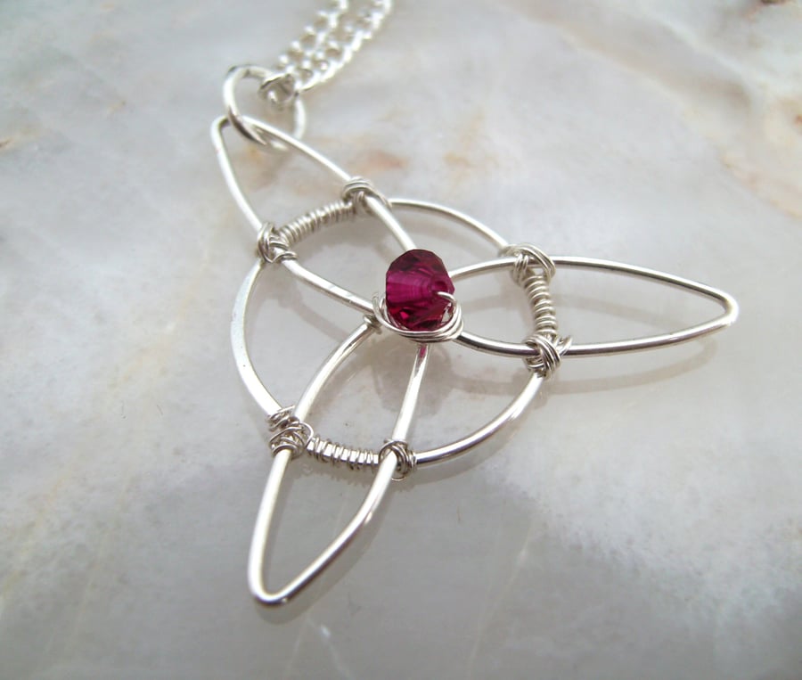 Triquetra Swarovski Crystal Wire Pendant Necklace