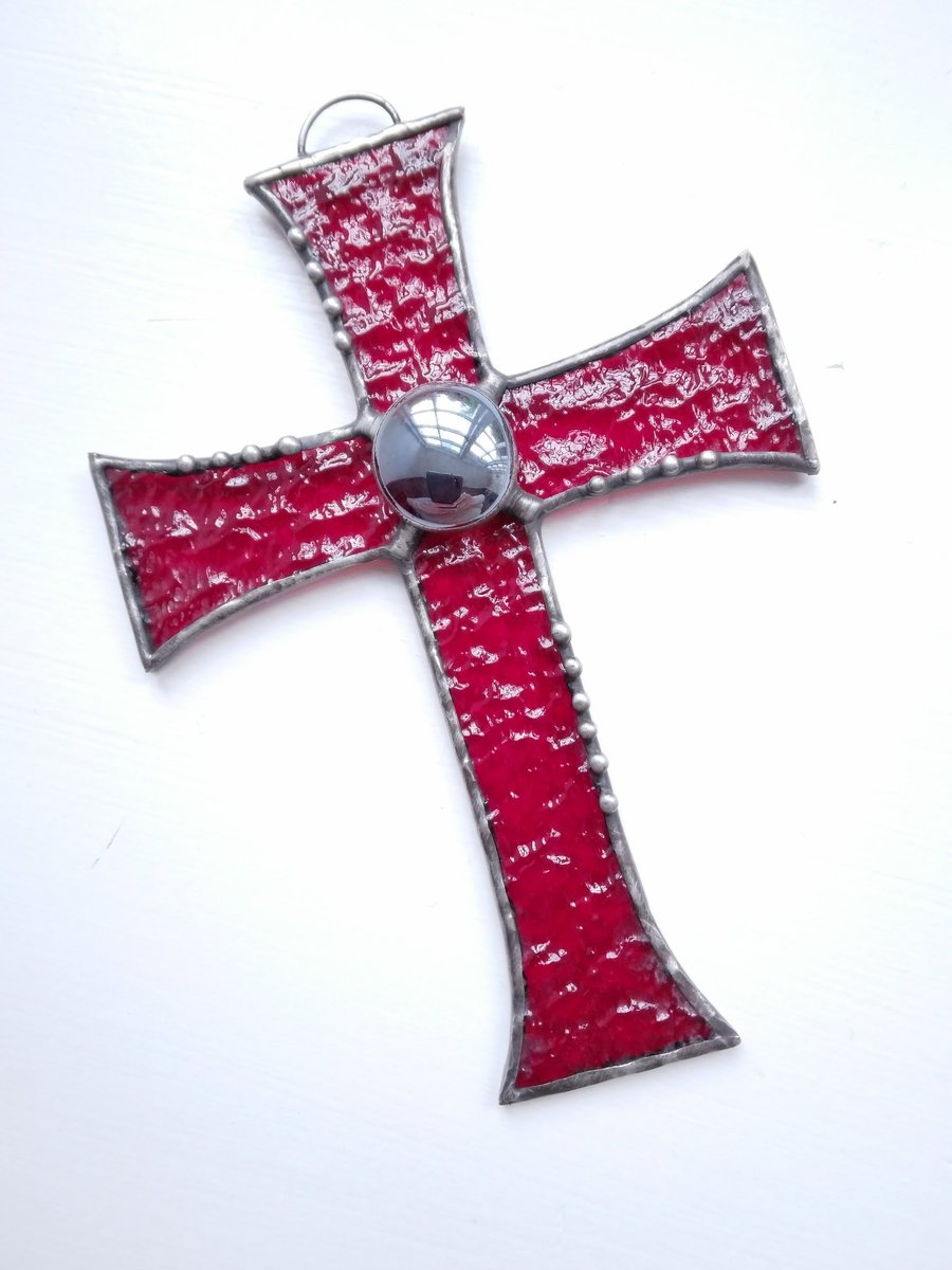 Stained Glass Byzantine Cross - Red