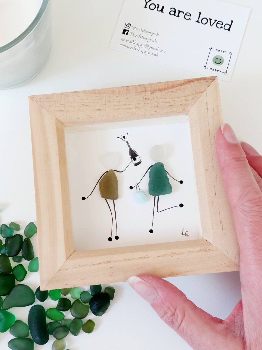 Friends Sea Glass Art - Framed Beach Glass Picture, Besties, Thank You Gift