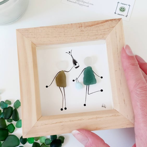 Friends Sea Glass Art - Framed Beach Glass Picture, Besties, Thank You Gift
