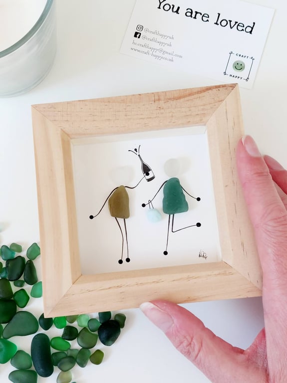 Friends Sea Glass Art - Framed Beach Glass Picture, Besties, Thank You Gift