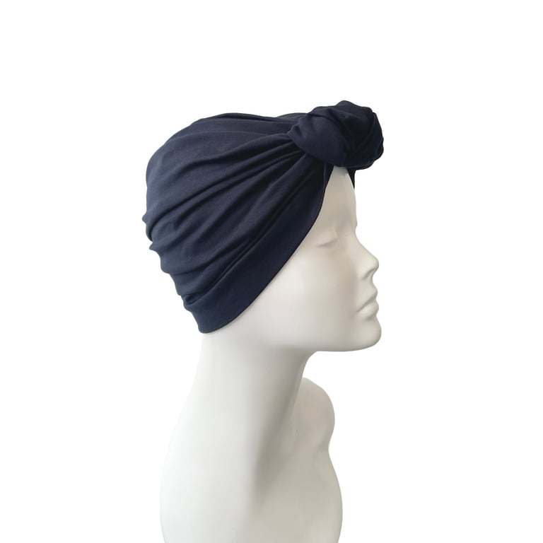 Turban for Women, Dark Blue Turban Hat, Front Knot Turban, Women's Hair Turban