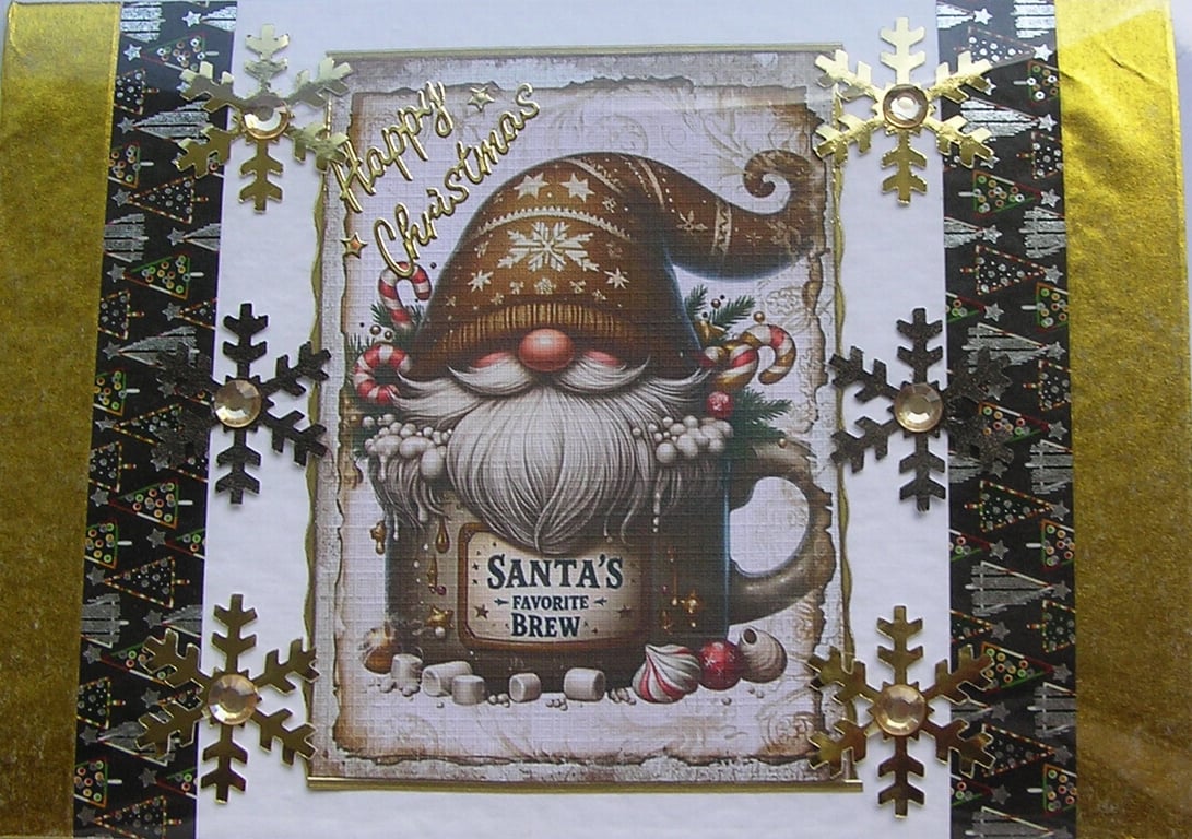 Hand Crafted Decoupage Chistmas Card - Happy Christmas (2947) Gnome