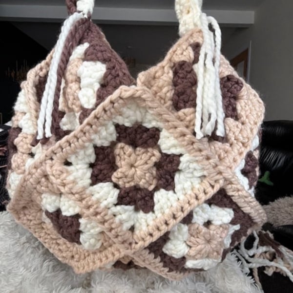 Hand made bespoke boho style crochet tote bag, lovingly crafted in uk