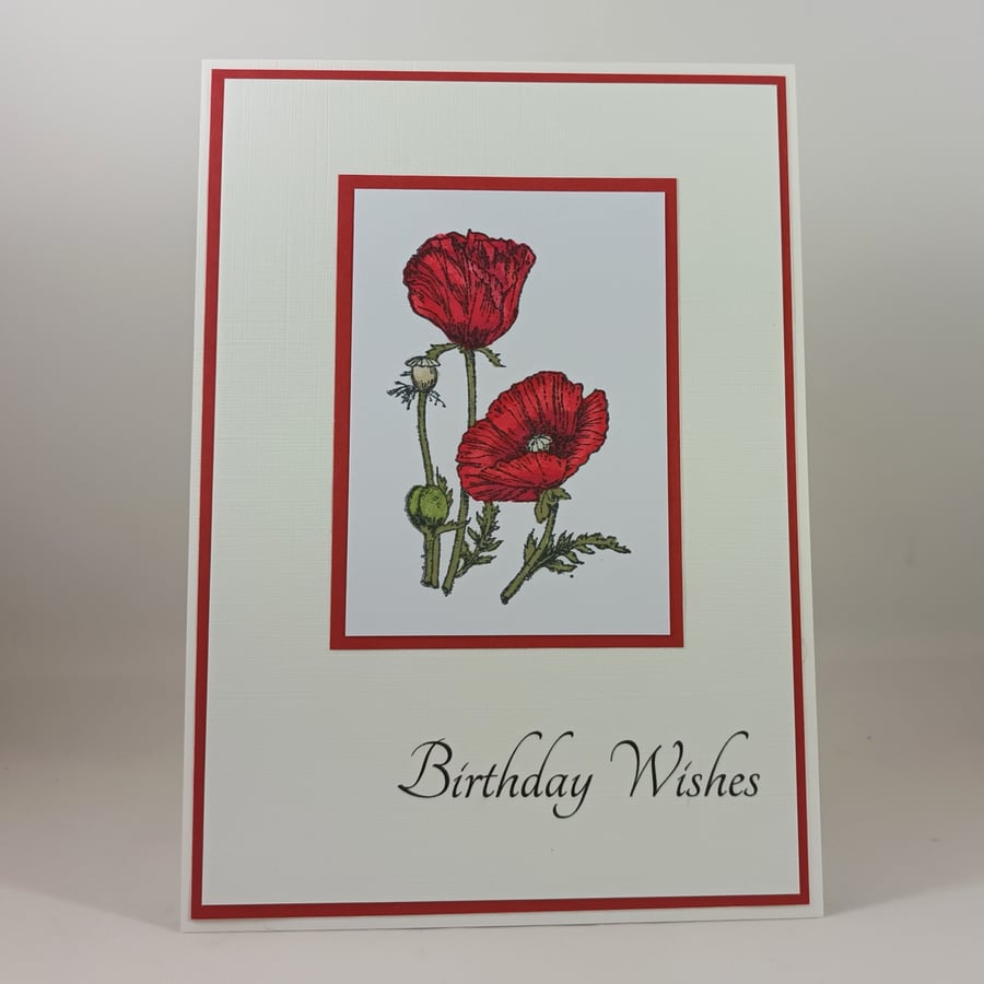 Red poppies floral Birthday card