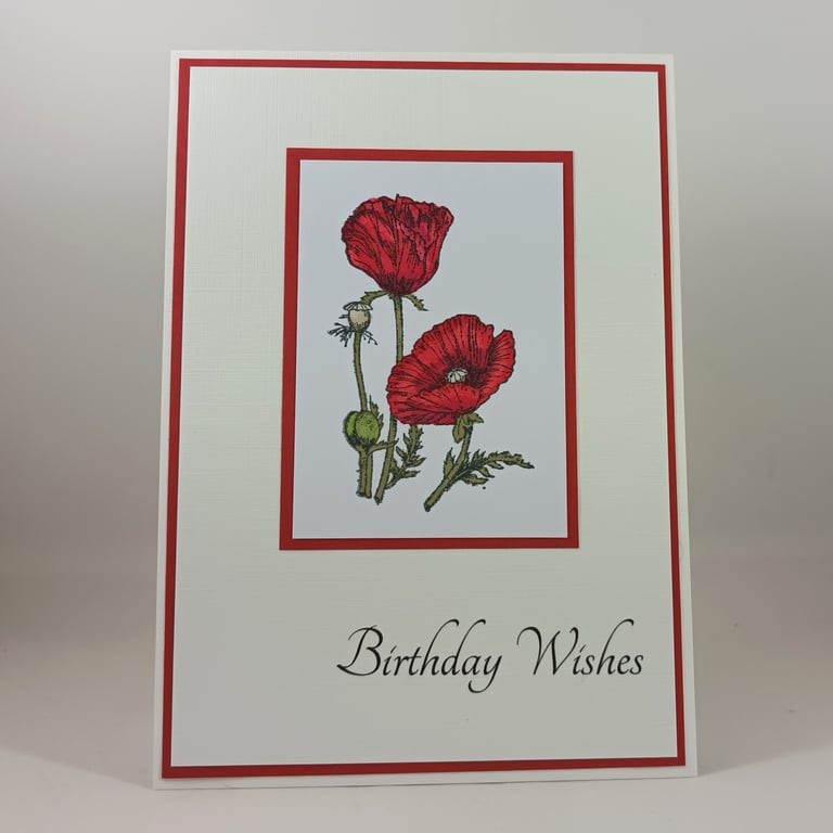 Red poppies floral Birthday card
