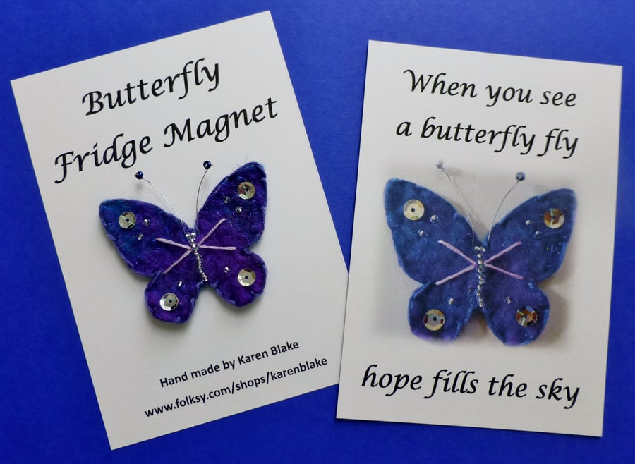 Butterfly fridge magnet 'purple and silver'