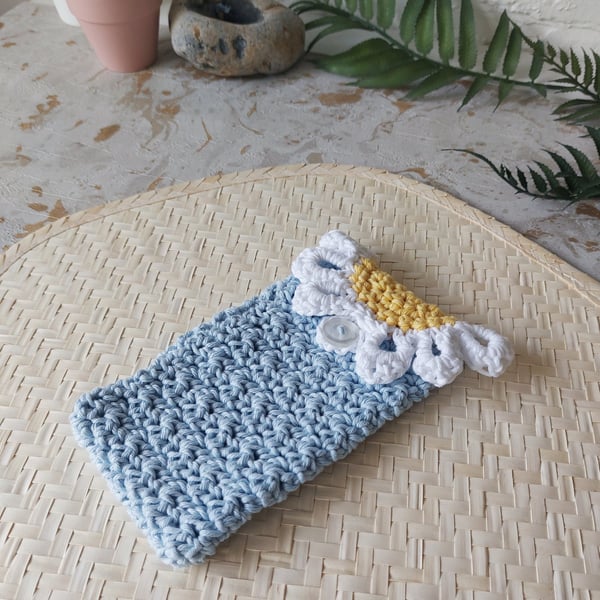 Crochet Cotton Daisy Glasses Case, Phone Case Baby Blue