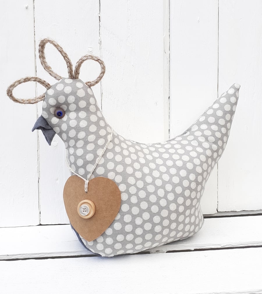 A Grey and White Polka Dot Chicken Hen DOORSTOP Unique Handmade Gifts