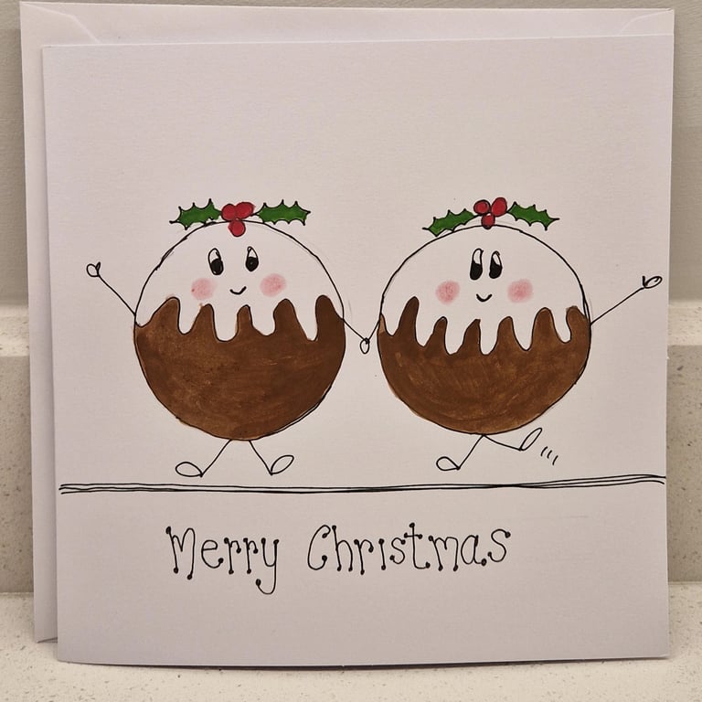 Cheeky Christmas Puddings Christmas card watercolour