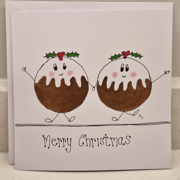 Cheeky Christmas Puddings Christmas card watercolour