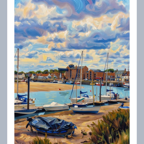 Wells-Next-The Sea Art Greeting Card A5 Size View Of Harbour 