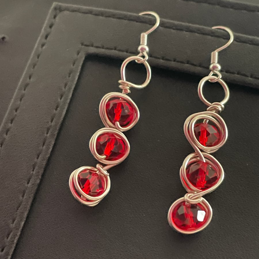 Sparkling Red Glass Earrings