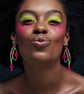 Statement Bright Neon Hot Pink and Turquoise Beaded Dangle Earrings - Image 1