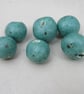6 Medium Eggshell Blue Glazed Clay Beads - Image 1