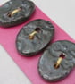 3 Medium Oval Obsidian Brocade Pattern Ceramic Buttons - Image 2