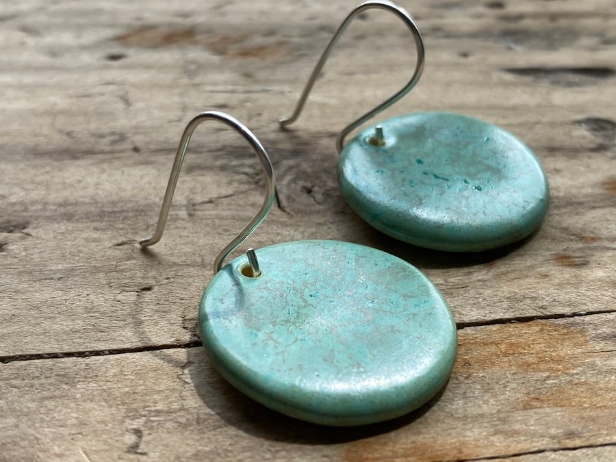 Handmade Ceramic Disc Drop Earrings